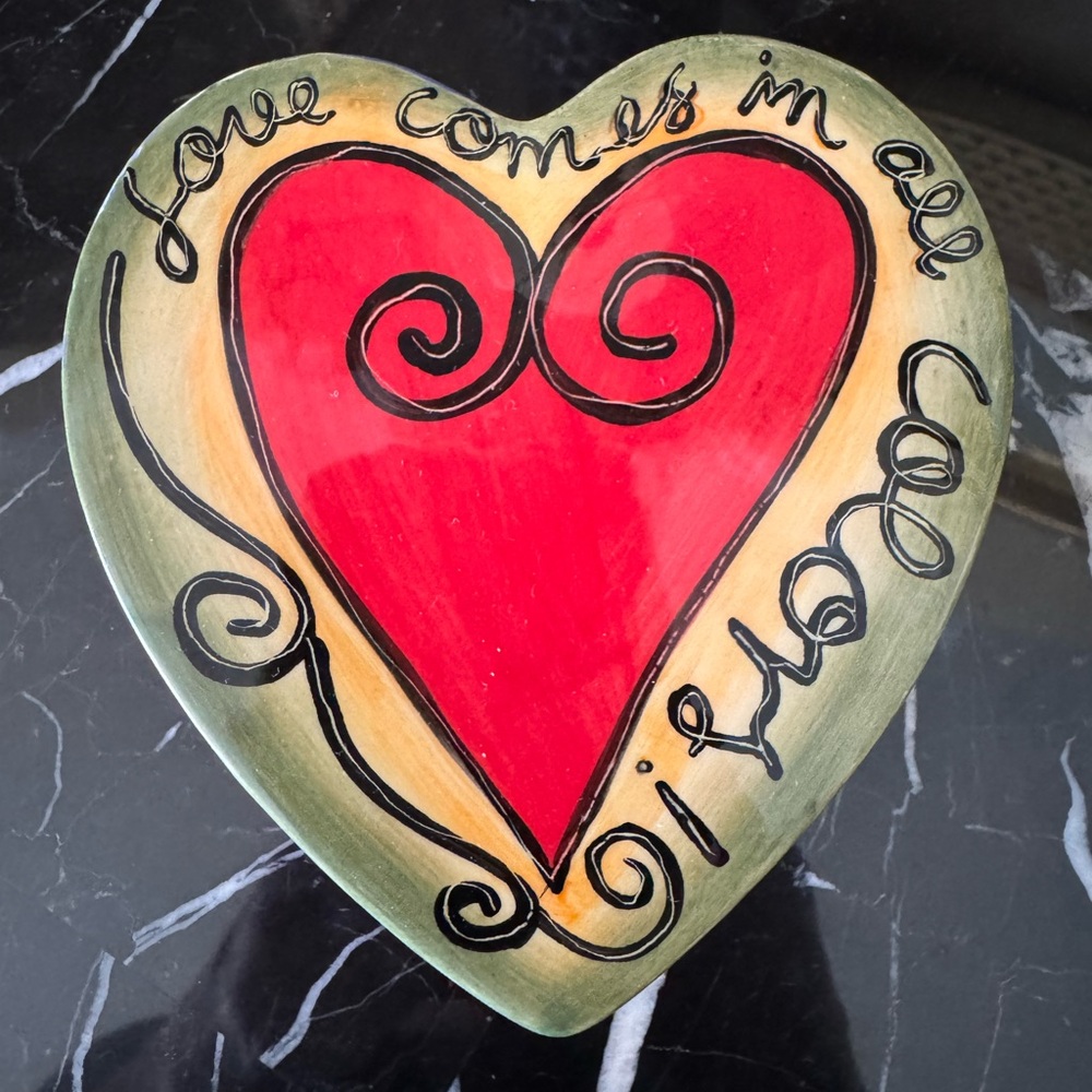 Love Comes in All Colors hand painted ceramic heart shaped box